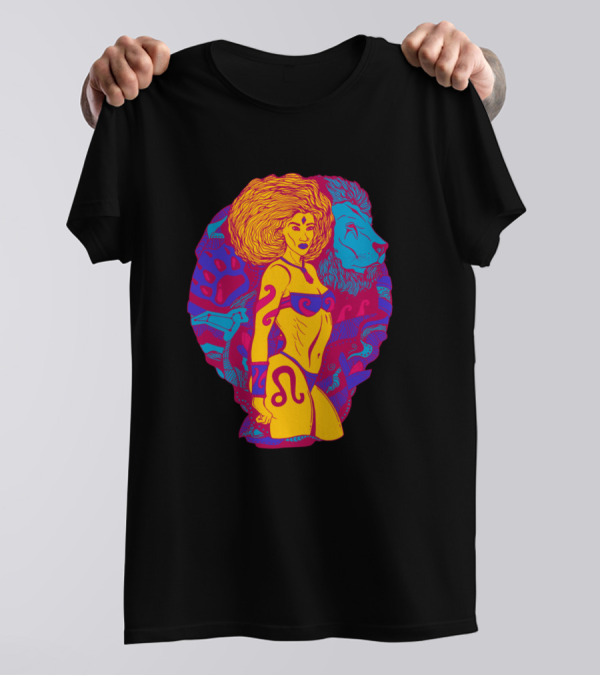 Leo Zodiac Goddess With Vibrant Lion And Astrological T-Shirt