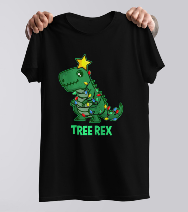 Tree Rex Christmas Dino Lights Star T-Shirt