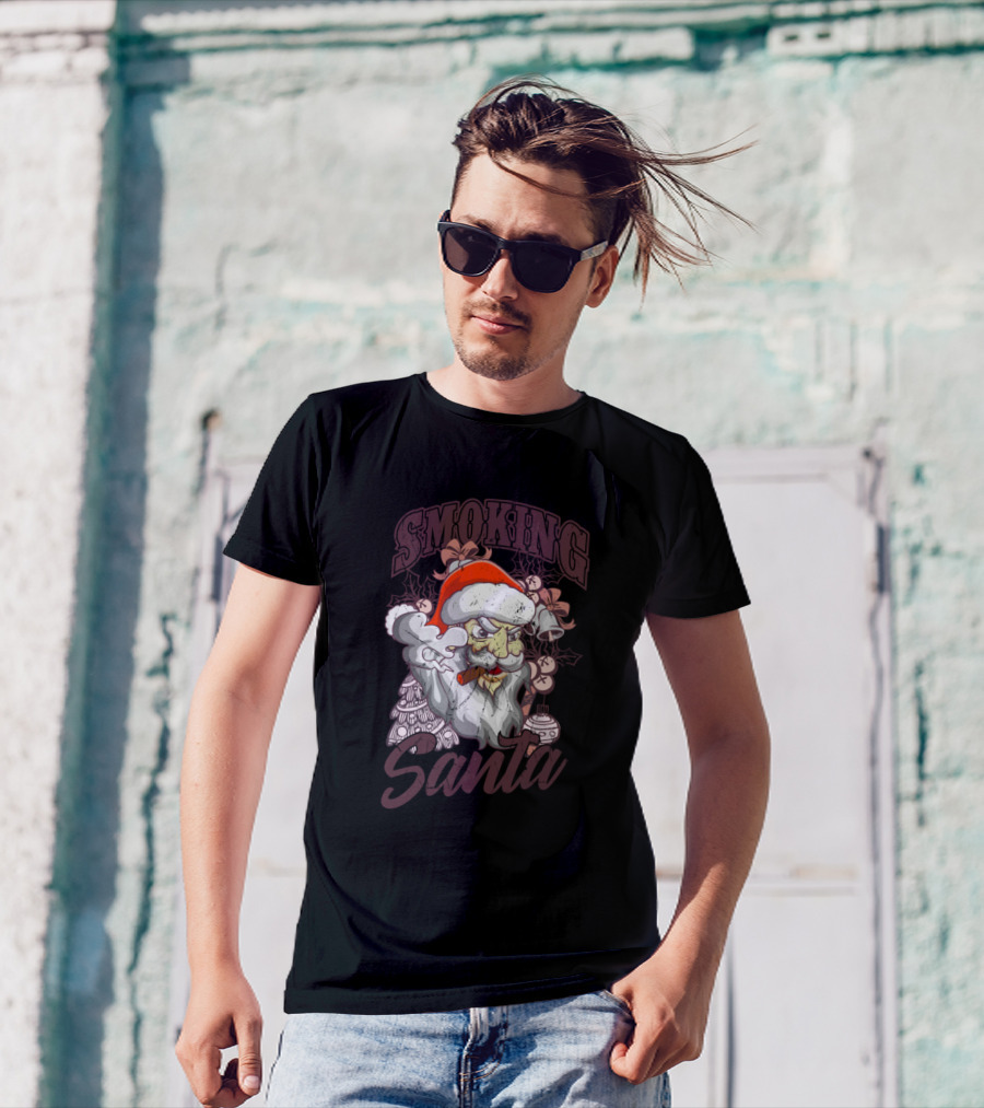 Smoking Santa Ugly Christmas Vintage Pipe Smoker T-Shirt
