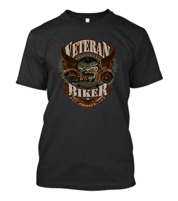 Veteran Biker Winged Skull Motorcycle Live To Ride Stars T-Shirt