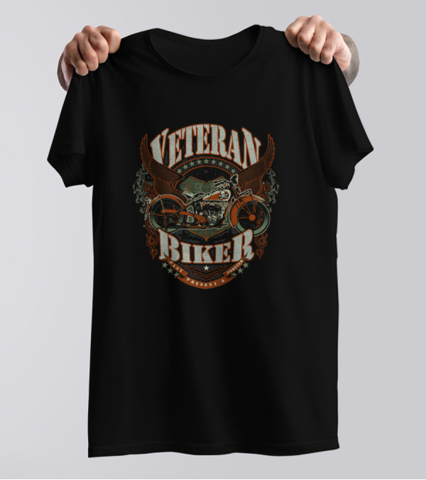 Veteran Biker Winged Skull Motorcycle Live To Ride Stars T-Shirt