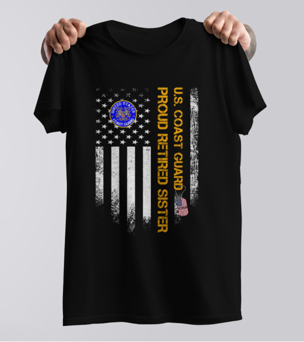United States Coast Guard Proud Retired Sister Vintage American Flag T-Shirt