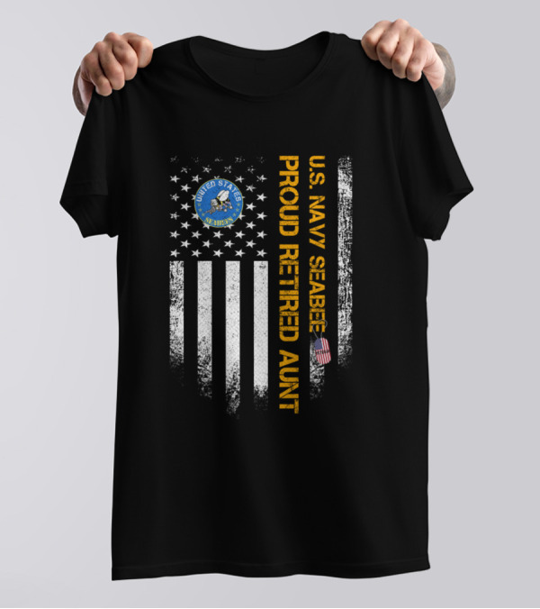 United States Seabee U.S. Navy Proud Retired Aunt Vintage American Flag T-Shirt