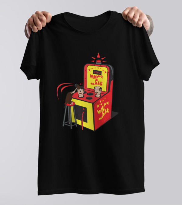 Whac A Male Arcade Machine With Cartoon Characters And Hammer T-Shirt