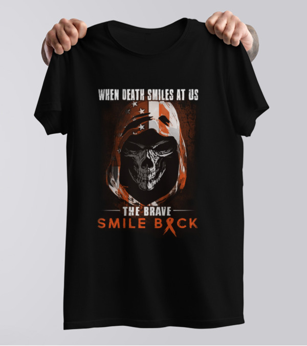 When Death Smiles At Us The Brave Smile Back Skull Hoodie With American Flag Bandana T-Shirt