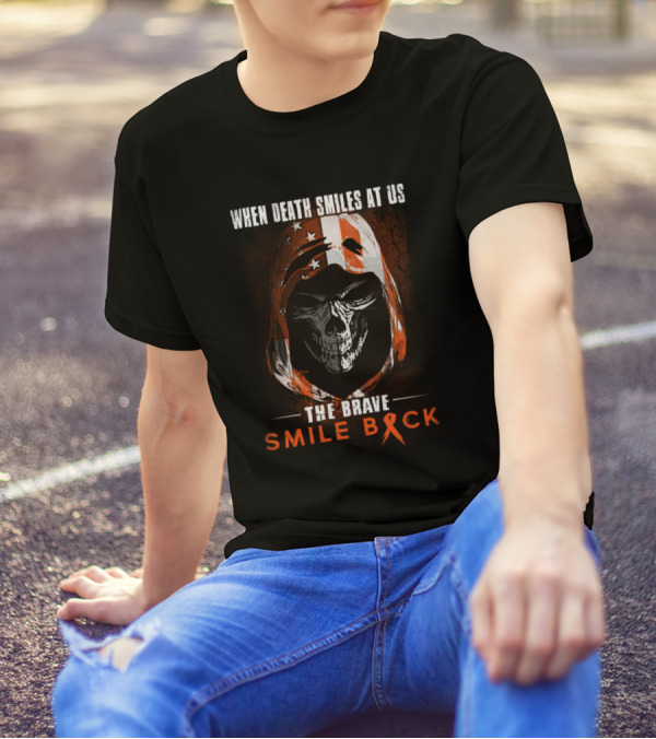 When Death Smiles At Us The Brave Smile Back Skull Hoodie With American Flag Bandana T-Shirt
