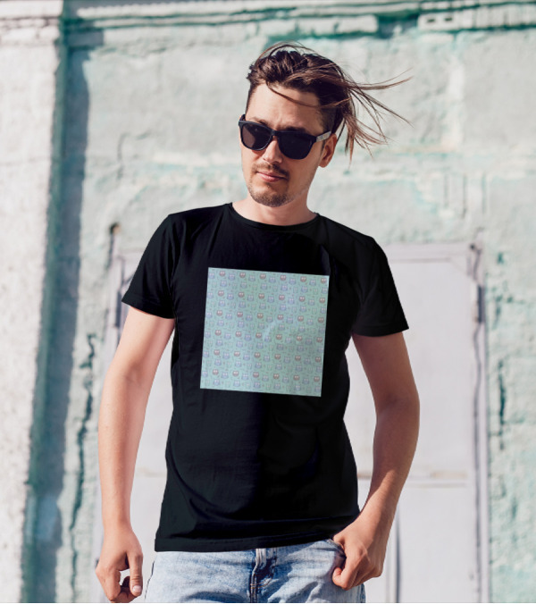Whimsical Blue Green And Gray Owls T-Shirt