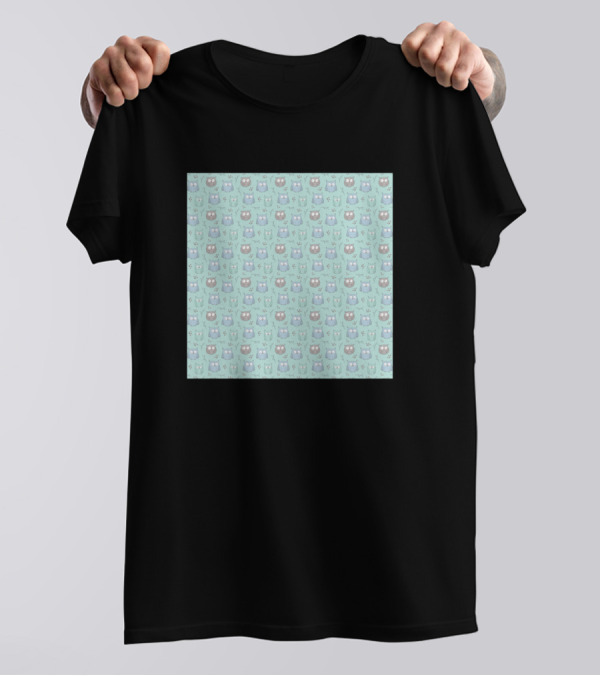 Whimsical Blue Green And Gray Owls T-Shirt