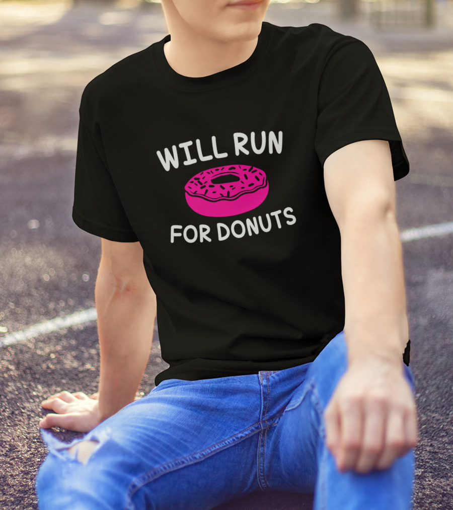 WILL RUN FOR DONUTS Pink Icing T-Shirt