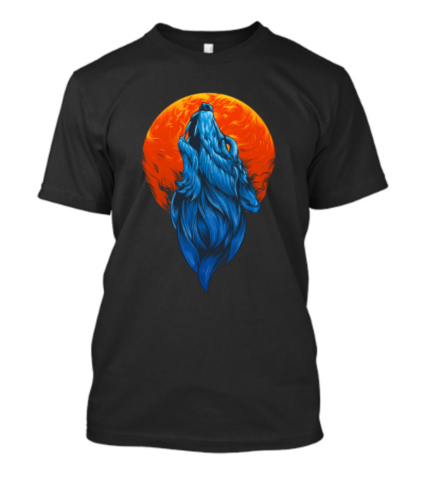 Wolf Howling At Fiery Red Moon T-Shirt