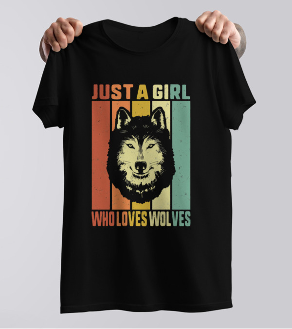 Just A Girl Who Loves Wolves Retro Wolf T-Shirt