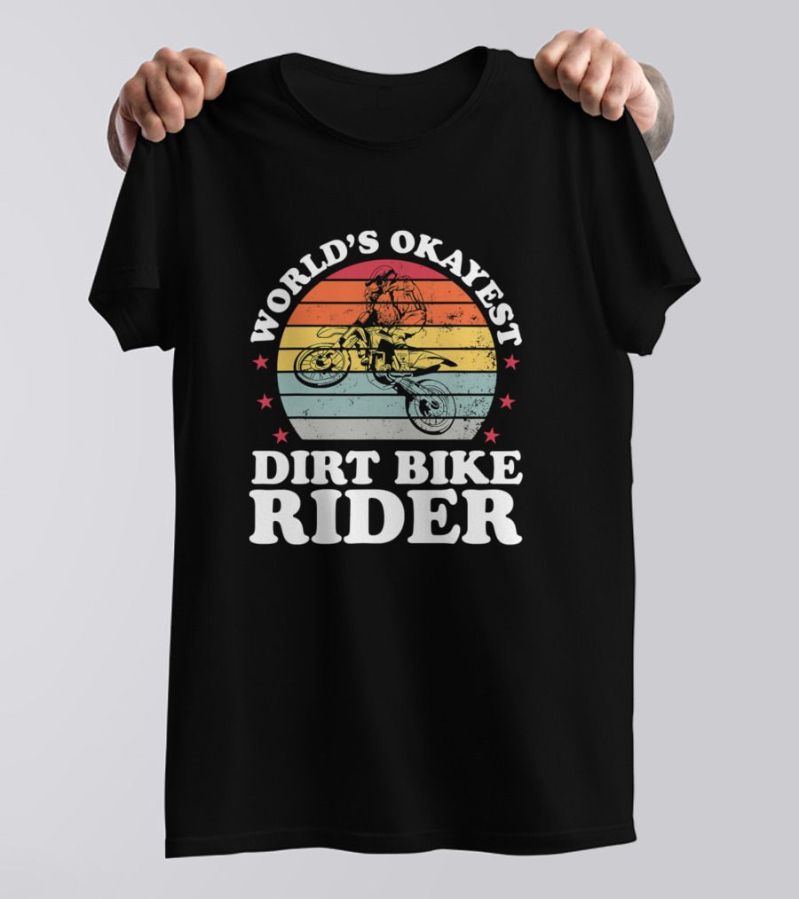 World's Okayest Dirt Bike Rider Motocross Boys Girl Retro Sunburst T-Shirt