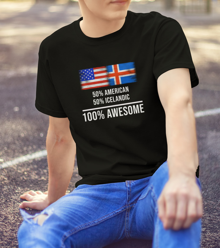 50 American 50 Icelandic 100 Percent Awesome Dual Heritage Pride Flags T-Shirt