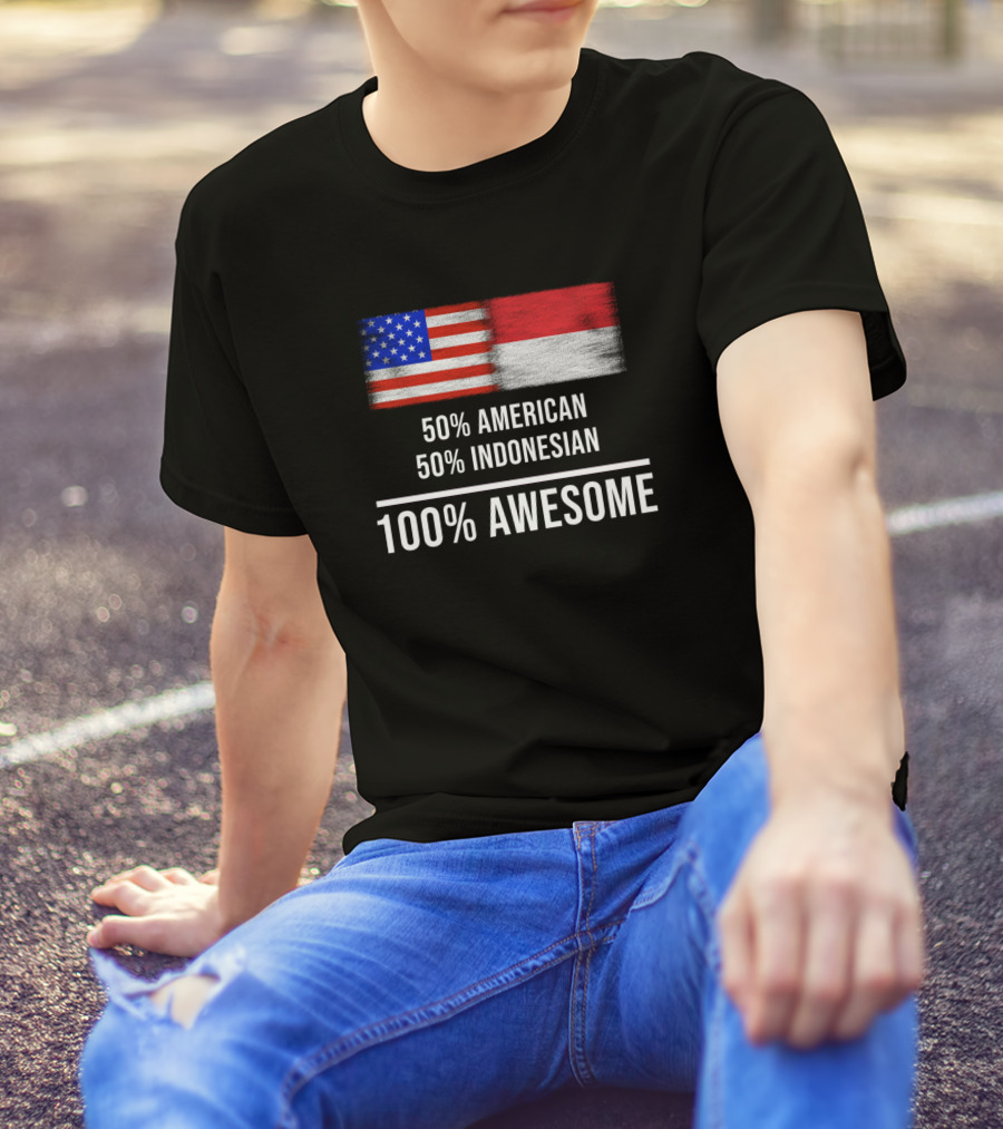 50 American 50 Indonesian 100% Awesome Flags T-Shirt