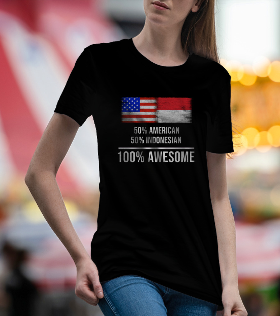 50 American 50 Indonesian 100% Awesome Flags T-Shirt