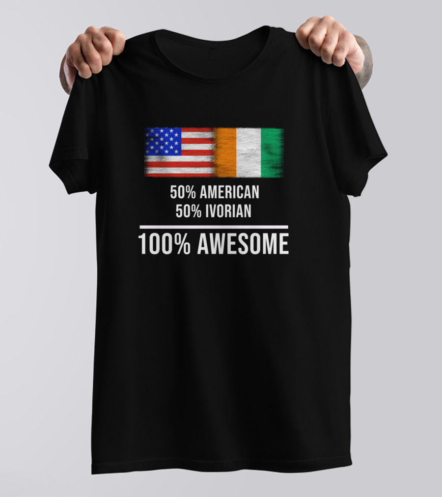 50 American 50 Ivorian 100 Awesome American Flag Ivorian Flag T-Shirt