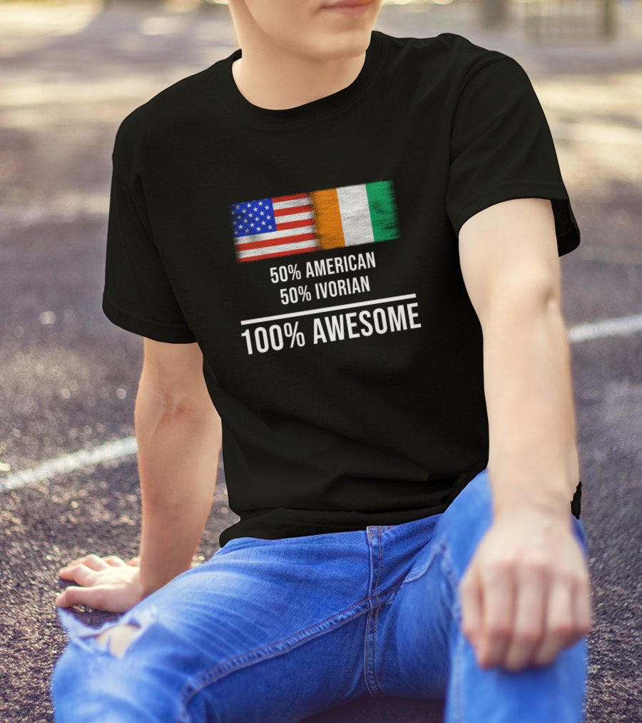 50 American 50 Ivorian 100 Awesome American Flag Ivorian Flag T-Shirt