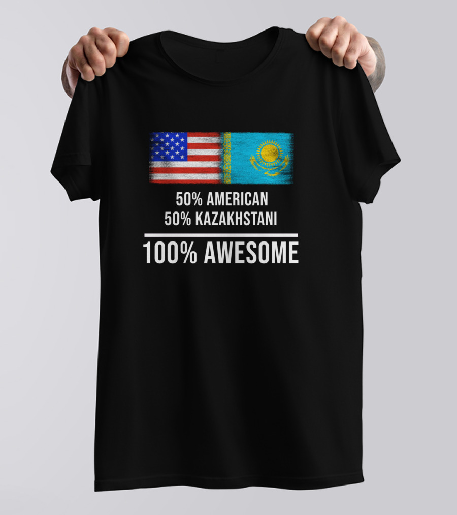 50 American 50 Kazakhstani 100 Awesome Flags USA Kazakhstan T-Shirt