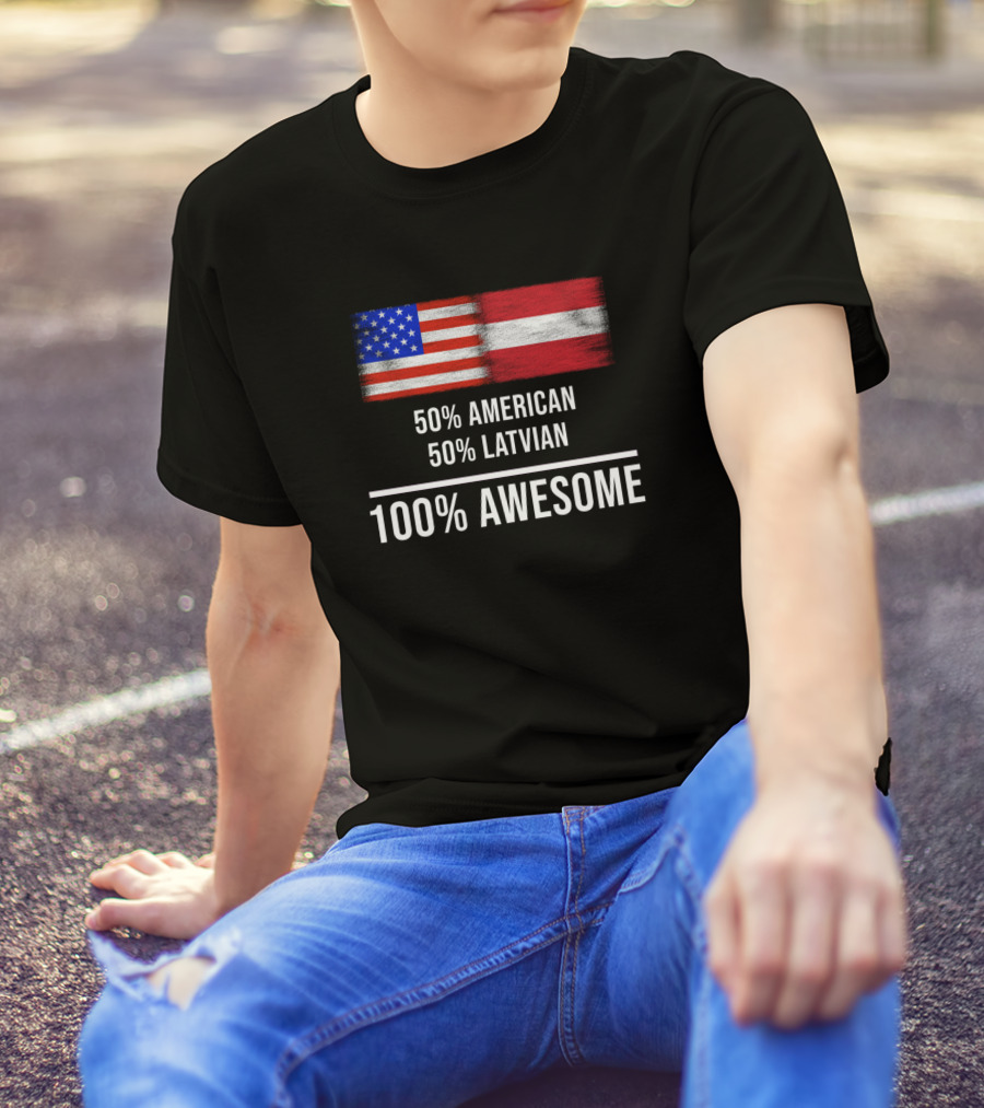 50 American 50 Latvian 100 Awesome Flags Of USA Latvia T-Shirt