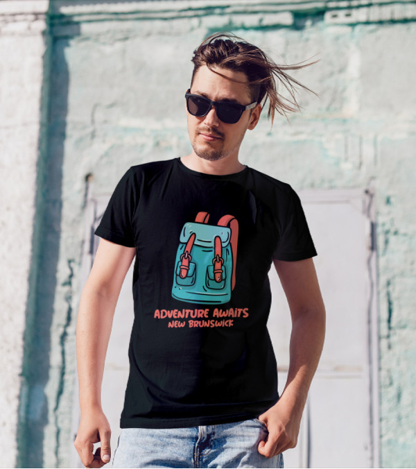Adventure Awaits New Brunswick Backpack Adventure Gear Packing T-Shirt