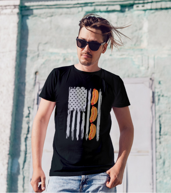 American Flag Hotdog Lover Fourth Of July Funny T-Shirt