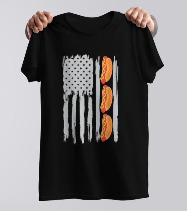 American Flag Hotdog Lover Fourth Of July Funny T-Shirt