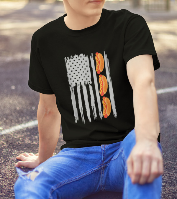 American Flag Hotdog Lover Fourth Of July Funny T-Shirt