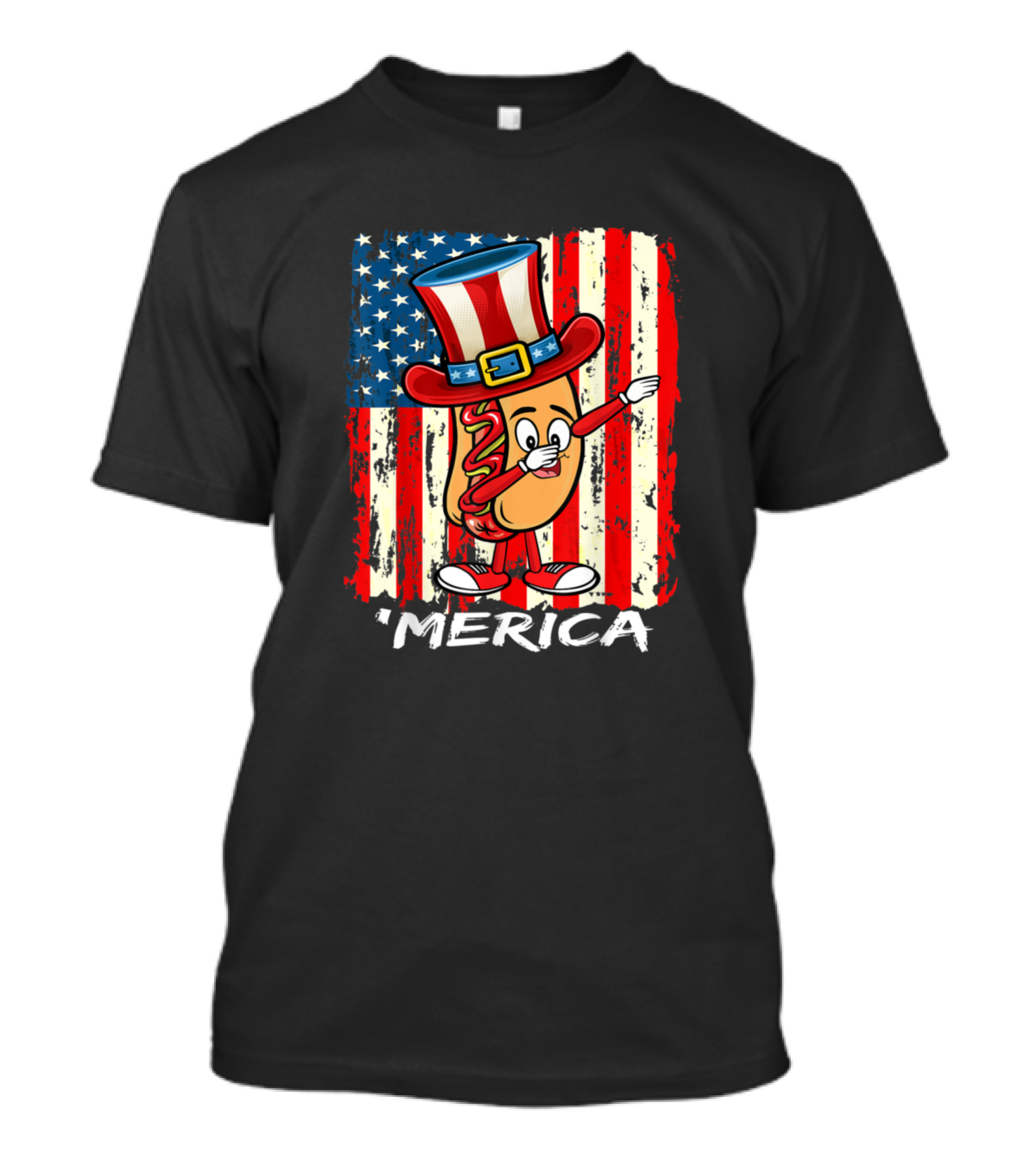 American Flag USA Dabbing Hotdog Merica 4th July T-Shirt