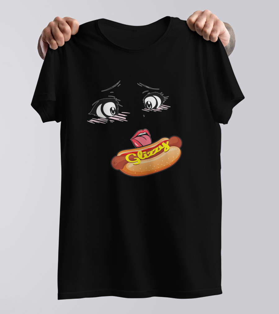 Anime Girl Ahegao Glizzy Hotdog Facial Expression Eyes And Tongue T-Shirt