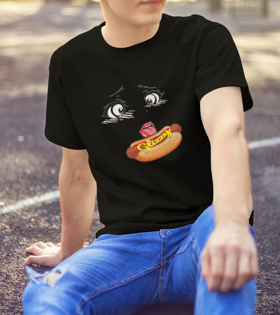 Anime Girl Ahegao Glizzy Hotdog Facial Expression Eyes And Tongue T-Shirt