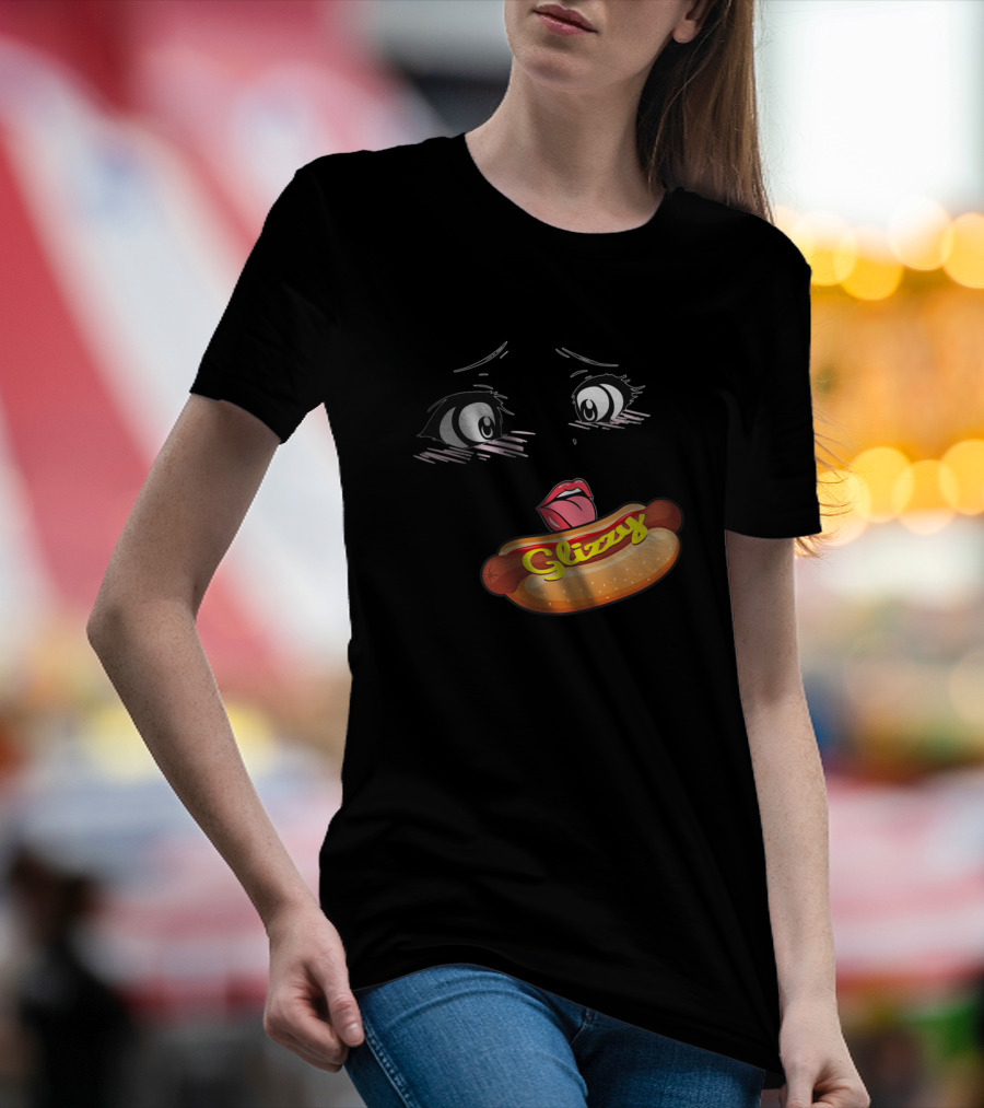 Anime Girl Ahegao Glizzy Hotdog Facial Expression Eyes And Tongue T-Shirt