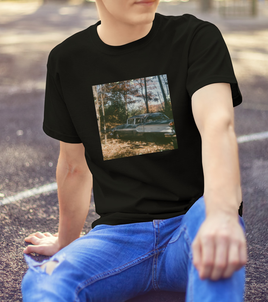 Vintage Autumn Scene With Classic Car In Wooded Setting T-Shirt