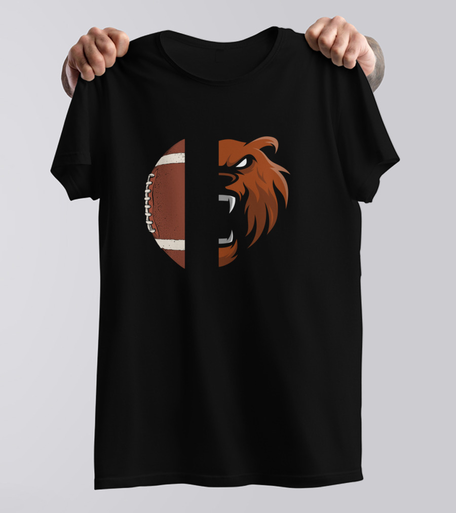 Bears Football Aggressive Bear Head And Football Merged T-Shirt