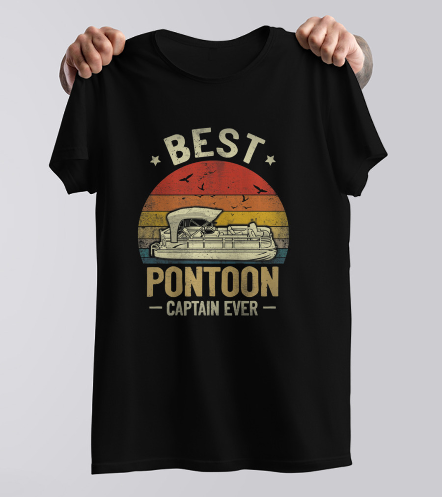 Best Pontoon Captain Ever Vintage Sunset Pontoon Boat T-Shirt