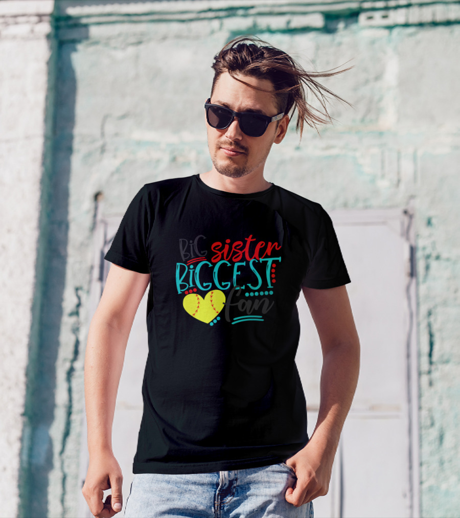 Big Sister Biggest Fan Baseball Heart T-Shirt