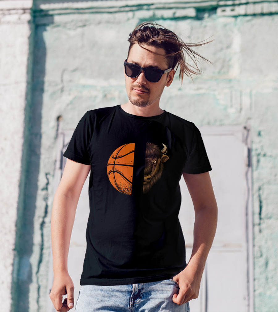 Bisons Basketball Half Basketball Half Bison Face T-Shirt