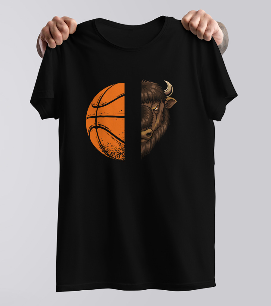 Bisons Basketball Half Basketball Half Bison Face T-Shirt