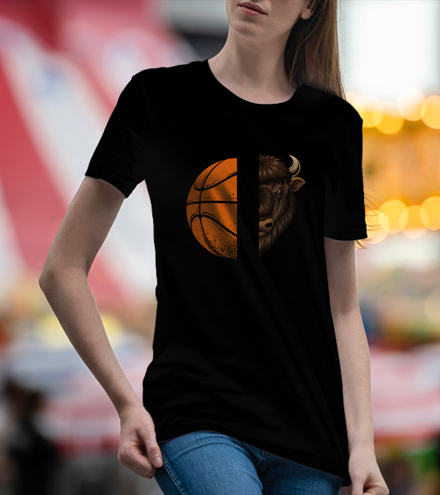 Bisons Basketball Half Basketball Half Bison Face T-Shirt