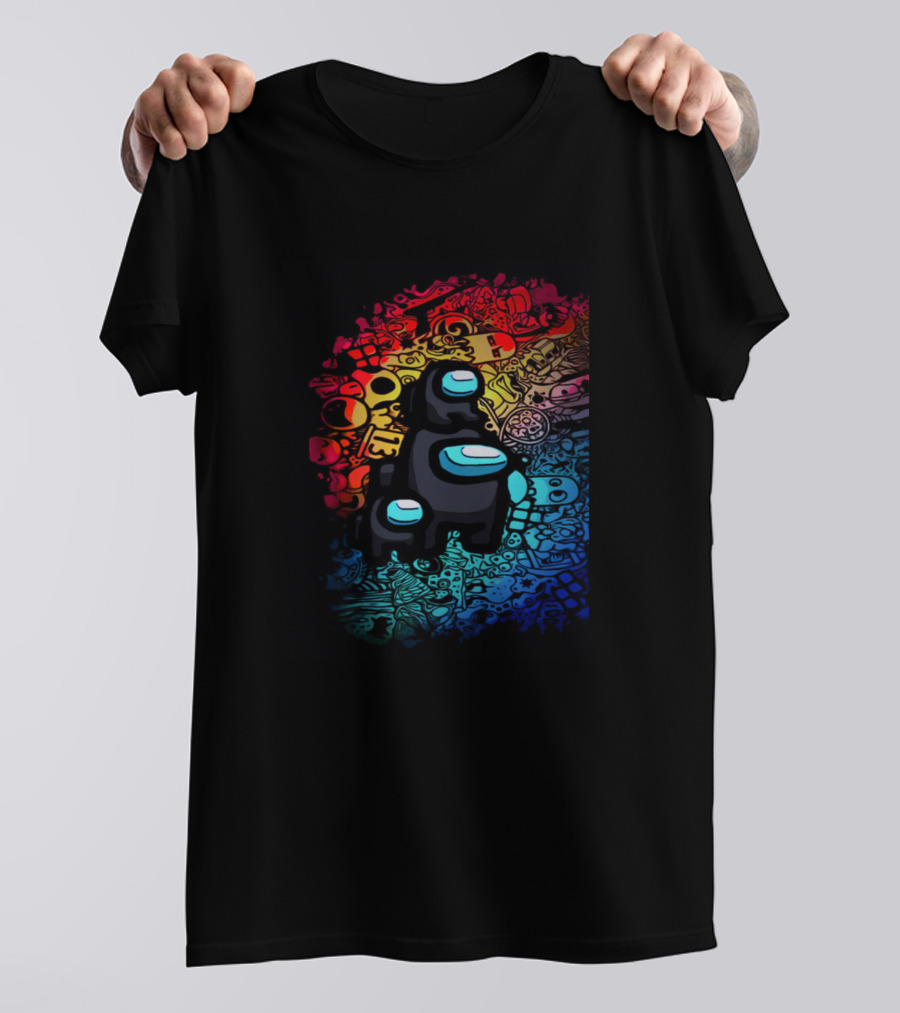 Black Among Us Crewmate Trio With Colorful Graffiti Background T-Shirt
