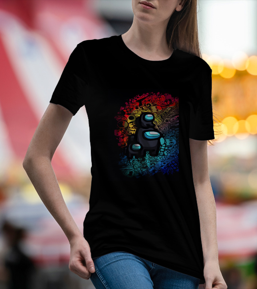 Black Among Us Crewmate Trio With Colorful Graffiti Background T-Shirt