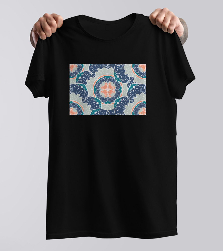 Boho Pattern Neck Gaiter Navy Orange Gray Floral Mandala Boho T-Shirt