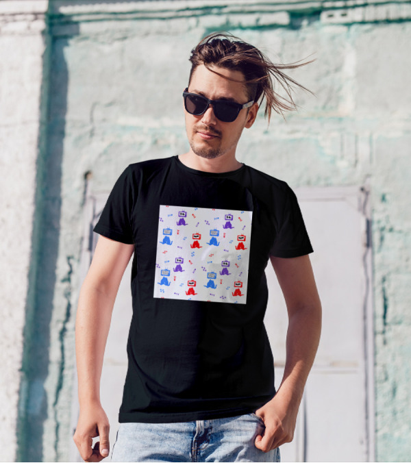 Cats Watching TV With Paw Prints And Yarn T-Shirt