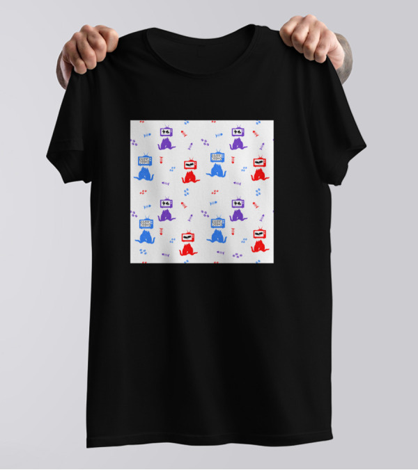 Cats Watching TV With Paw Prints And Yarn T-Shirt
