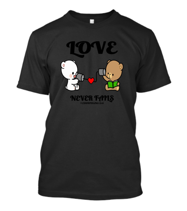 Love Never Fails 1 Corinthians 13:8 Bears With Heart And Book T-Shirt