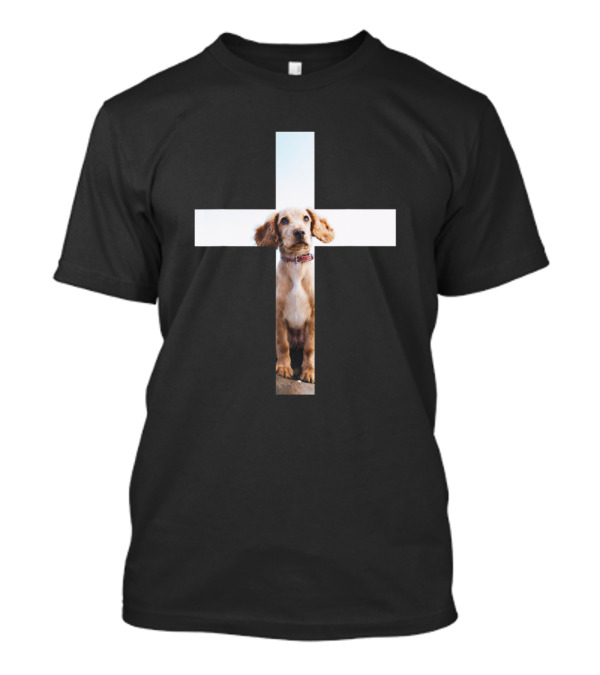 Christian Cross Puppy In Vertical Image T-Shirt