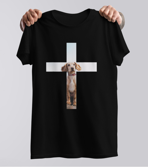 Christian Cross Puppy In Vertical Image T-Shirt