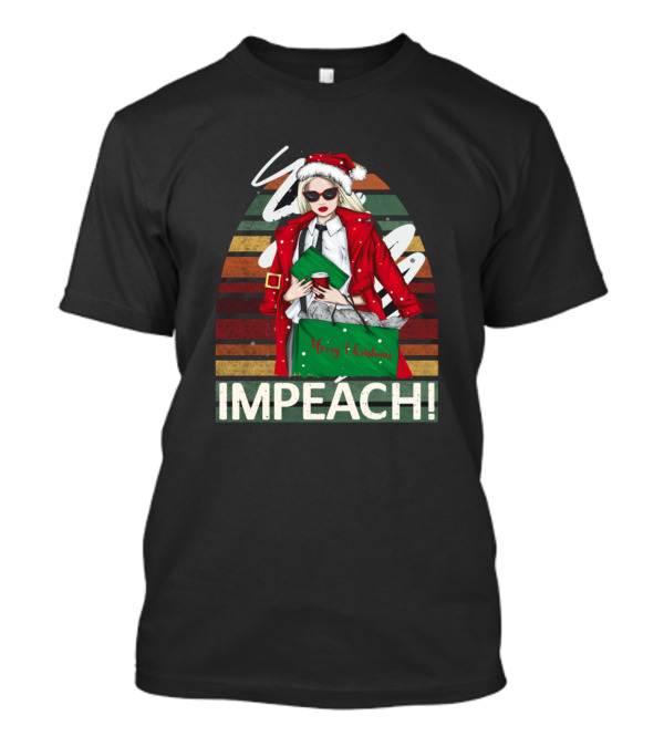 Merry Christmas Impeach Fashion Girl In Santa Hat With Sunglasses T-Shirt