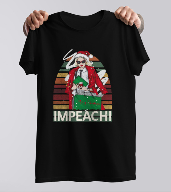 Merry Christmas Impeach Fashion Girl In Santa Hat With Sunglasses T-Shirt