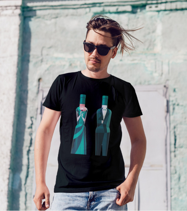 Couple Partyh Elegant Bottle Design Formal Attire T-Shirt