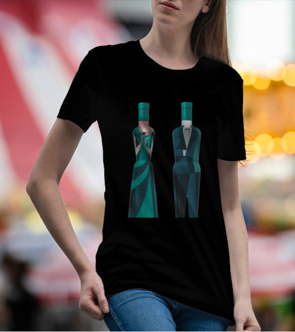 Couple Partyh Elegant Bottle Design Formal Attire T-Shirt